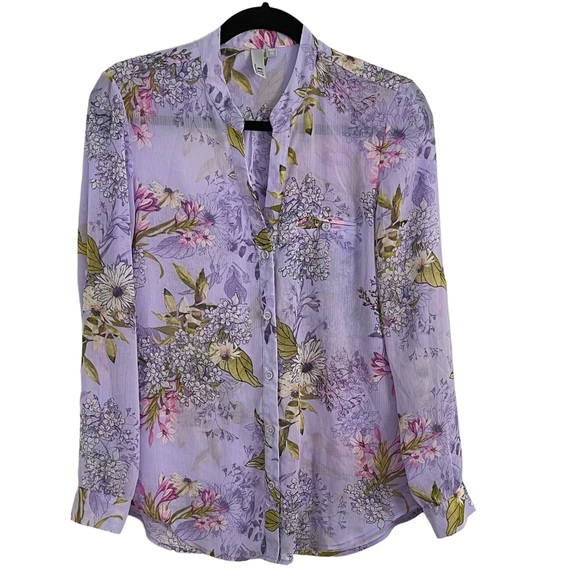 KUT FROM THE KLOTH JASMINE LILAC FLORAL CHIFFON BLOUSE SIZE XS - Picture 1 of 6